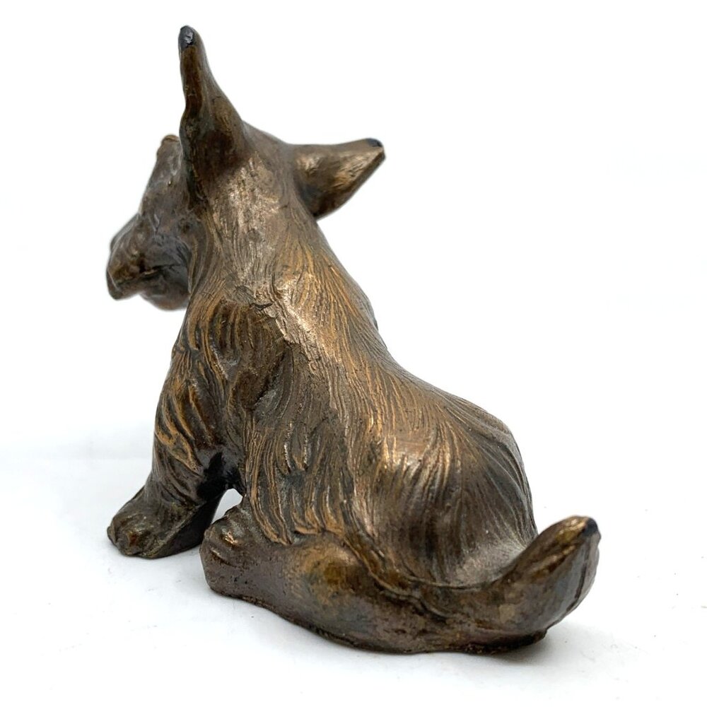 Vintage Cast Metal Scottie Terrier Dog Figurines 2pc Brown Black 2” 1” Tall - Picture 4 of 14